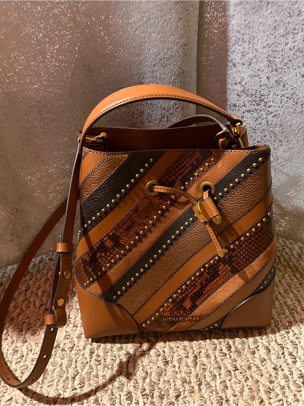 Michael Kors Brown & Black Studded Shoulder Bag